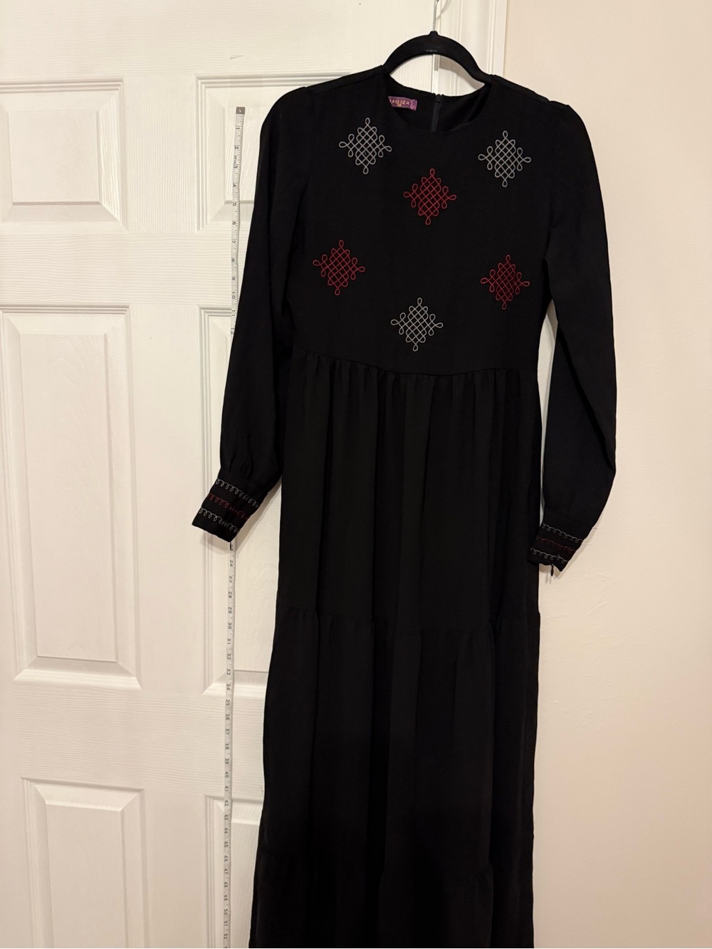 Black Long Sleeve Embroidery Style Tiered Maxi Dress